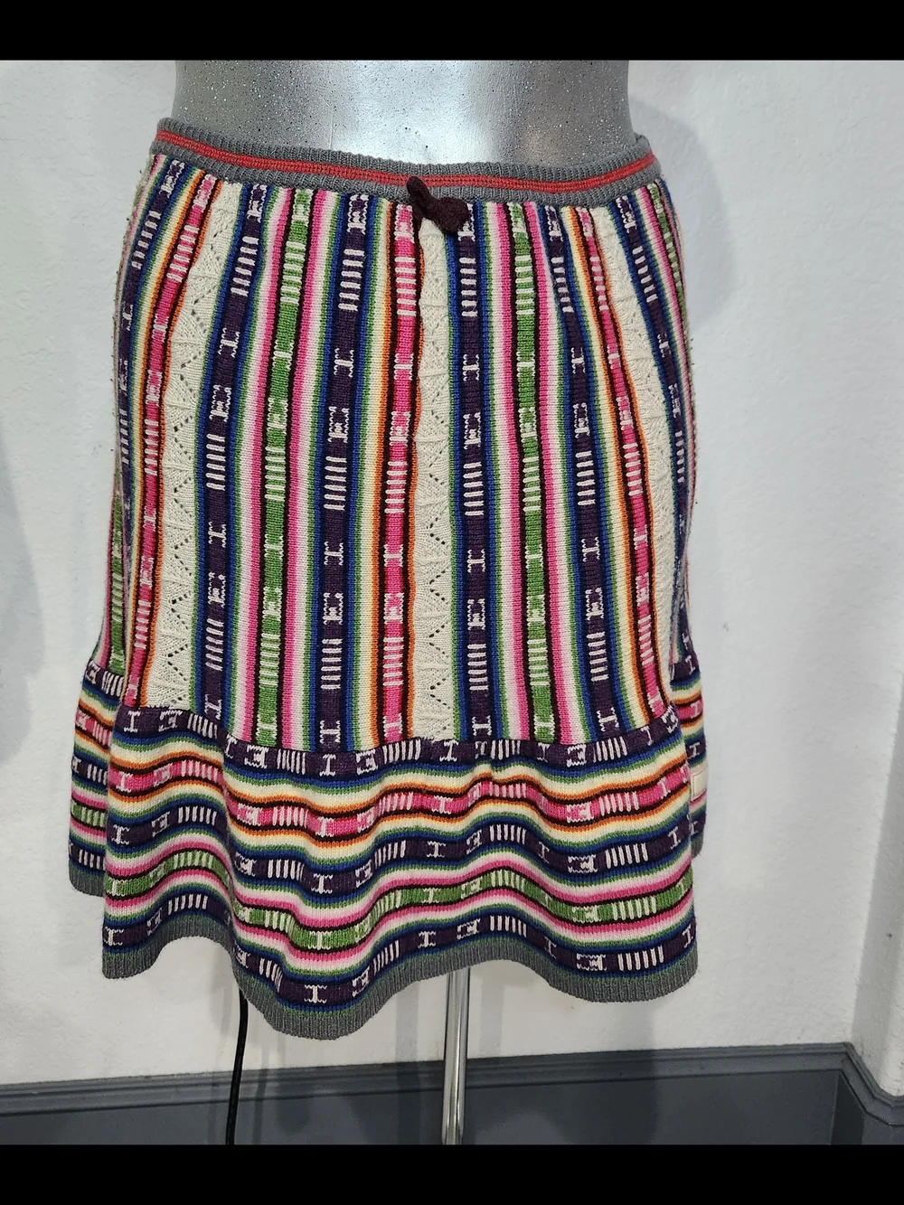 Odd Molly Multicolor Striped Knit Skirt — Navy, Pink, Green, Cream